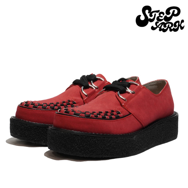 STEPARK ステッパーク COMODO RED SUEDE ラバーソール 厚底 カジュアル クリーパー インターレース ビーガンスエード ローカット ロック パンク バンド ゴスロリ レディース メンズ 24FW