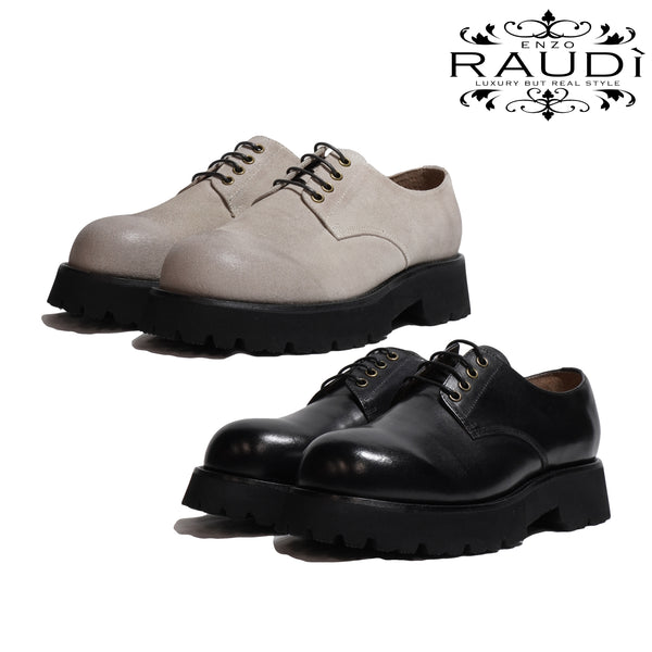 ラウディ レザーシューズ 革靴 RAUDI R-44101 厚底 ガラスレザー 本革 おしゃれ カジュアル スーツ ブラック オーク BLACK OAK 24SS