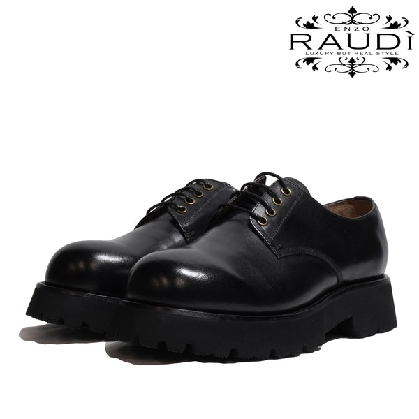 ラウディ レザーシューズ 革靴 RAUDI R-44101 厚底 ガラスレザー 本革 おしゃれ カジュアル スーツ ブラック オーク BLACK OAK 24SS