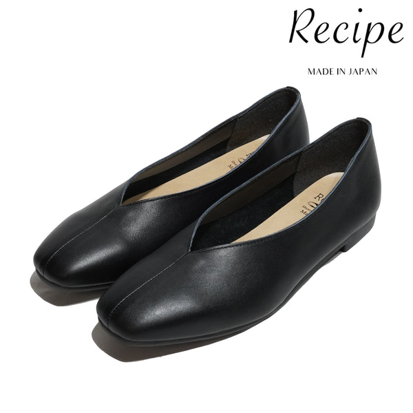 レシピ 靴 Recipe 軽量 柔らかい革 上品 オフィス カジュアル RP-267 Vカットスクエア BLACK GREIGE WHITE 本革 レザー レディース 日本製 MADE IN JAPAN 旅行