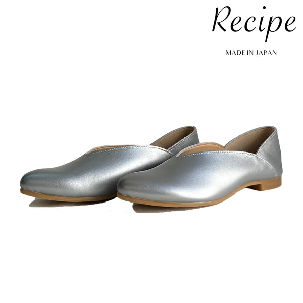 TOP TO TOP別注モデル レシピ 靴 Recipe 軽量 柔らかい革 上品 オフィス RP-279 Vカットバブーシュ SILVER 本革 レザー レディース 日本製 MADE IN JAPAN