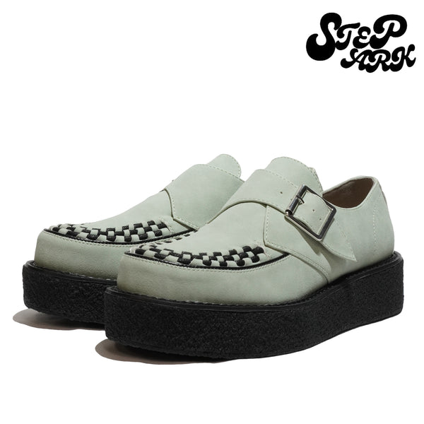 STEPARK ステッパーク TRONCO GREEN SUEDE ラバーソール モンクストラップ 厚底 カジュアル クリーパー インターレース ビーガンスエード ローカット ロック パンク バンド ゴスロリ レディース メンズ 24FW