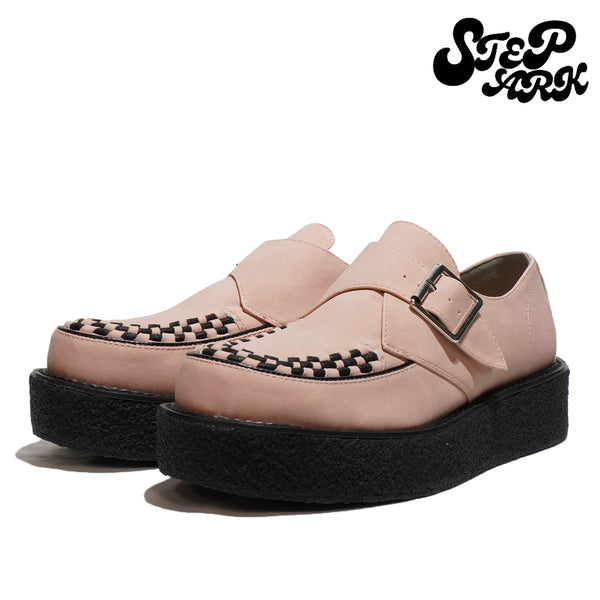 STEPARK ステッパーク TRONCO PINK SUEDE ラバーソール モンクストラップ 厚底 カジュアル クリーパー インターレース ビーガンスエード ローカット ロック パンク バンド ゴスロリ レディース メンズ 24FW